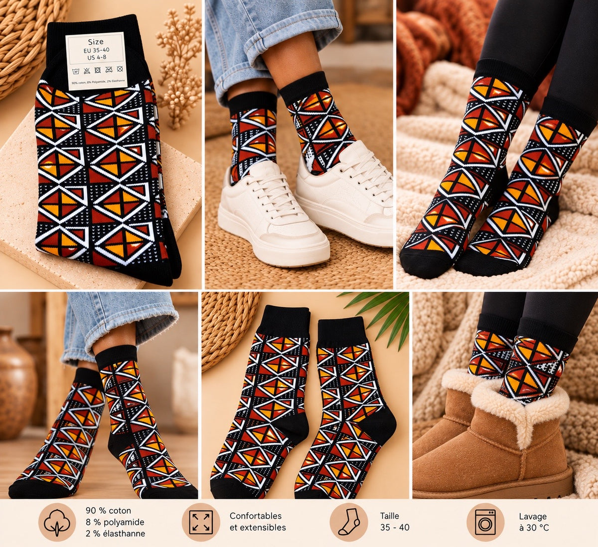 Chaussettes aux motifs africains
